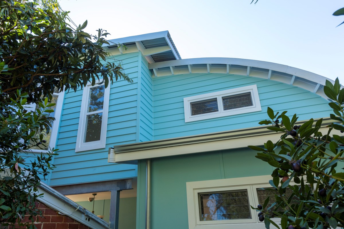 Custom timber windows unique home curved roof Cedar West