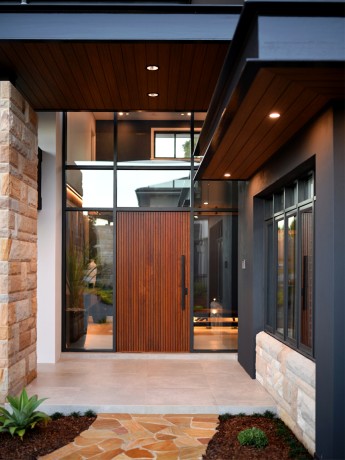 Grange entry door black handle Cedar West