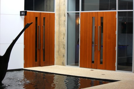 Mighton timber planked tongue groove doors Cedar West