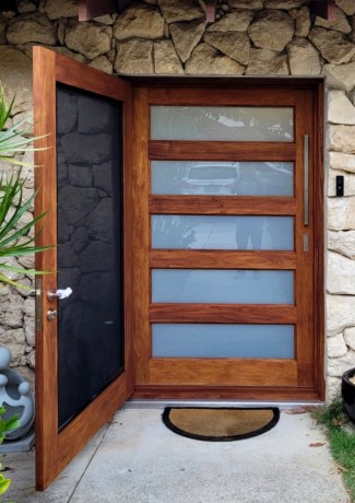 Ruby entry door timber glazing flyscreen Cedar West