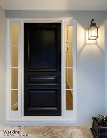 Watkins entry door with 60mm bolection Cedar West
